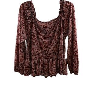 Loft NWT Animal Print Peplum Ruffled Blouse Size L